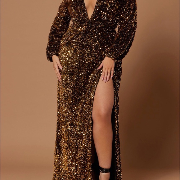 Fashion Nova | Dresses | Fashion Nova Gold Sequin Long Sleeve Dress |  Poshmark